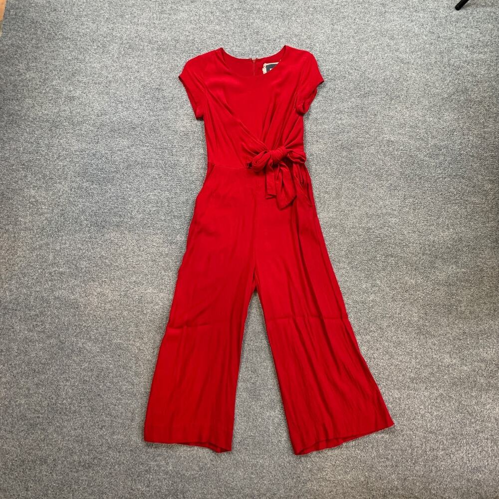 Maeve Jumpsuit Womens 4 Cardinal Grier Twist Tie Waist Cap Sleeve Wide Leg Crop - Picture 2 of 14